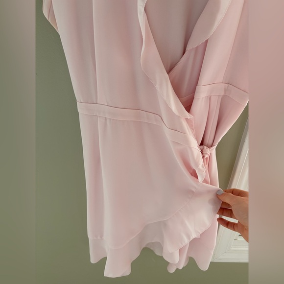 Aritzia Sunday Best Blush Pink Ruffle Wrap Mini Dress - Picture 4 of 9